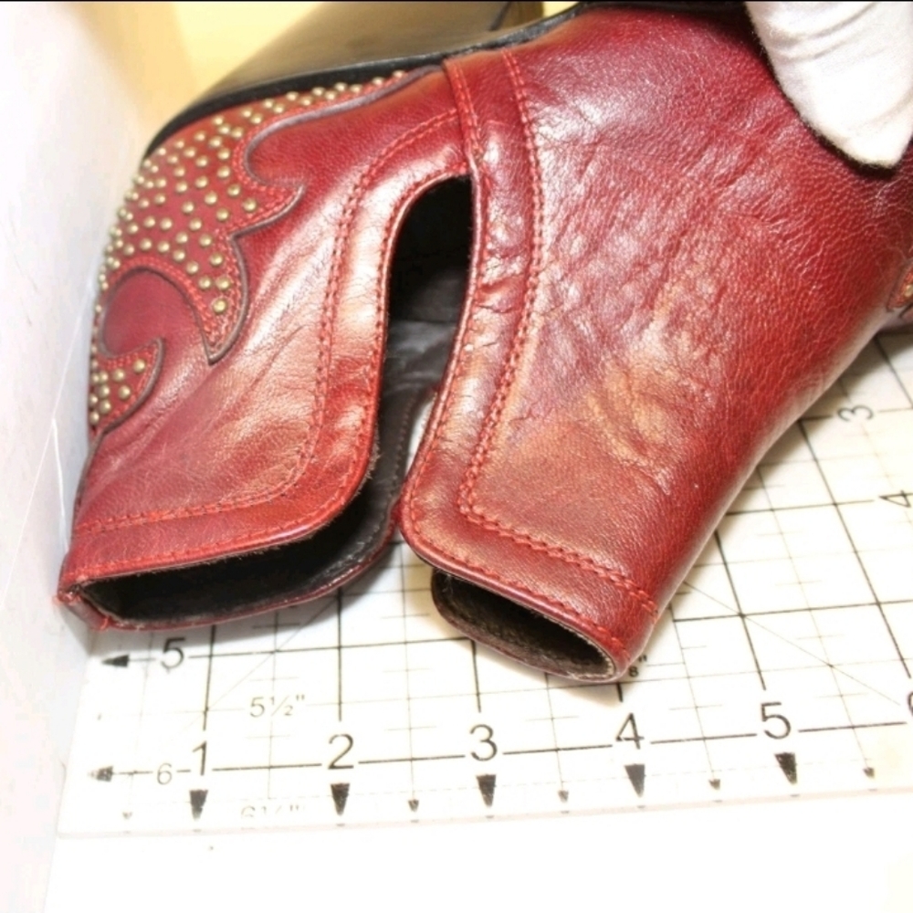 🎉HP🎉 NEW ARIAT Studded Red Leather Snip Toe boots Booties 7 - Picture 14 of 14